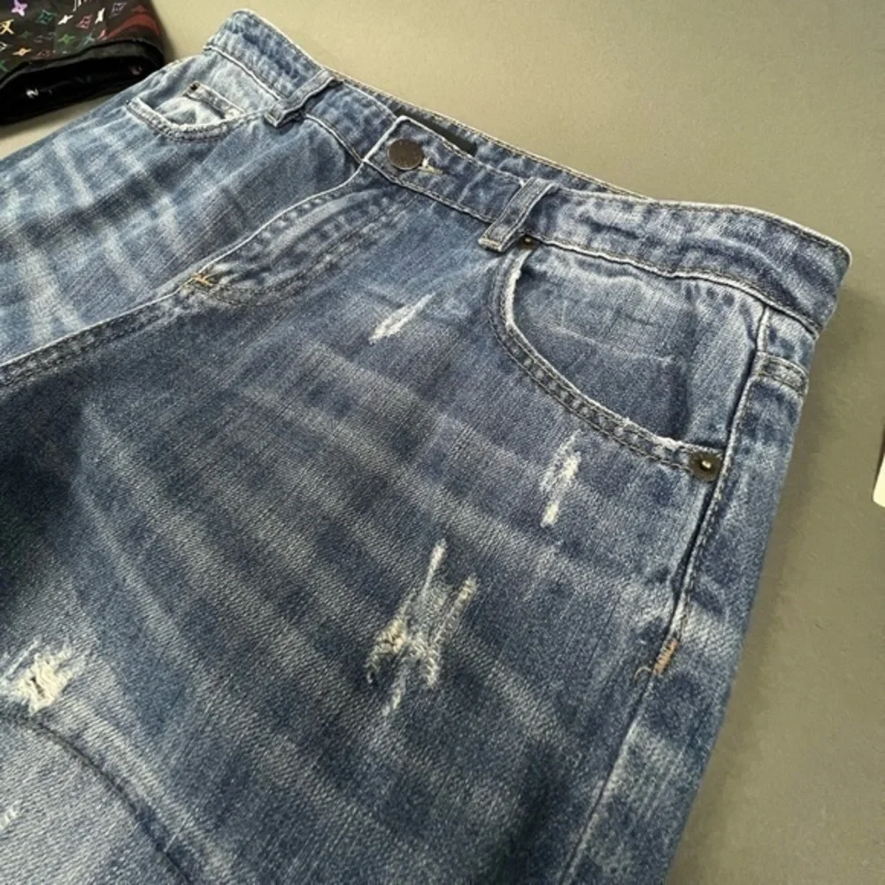 Thrashed Hige Faded Designer Denim Blue Ripped Jeans Stitching and Patchwork 💎 - Picture 5 of 16